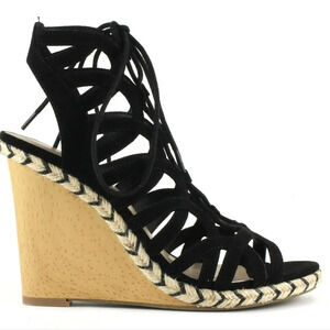 Suede lace up wedge heels Size 6